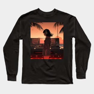 Lofi Girl DJ Beach Sunset Long Sleeve T-Shirt